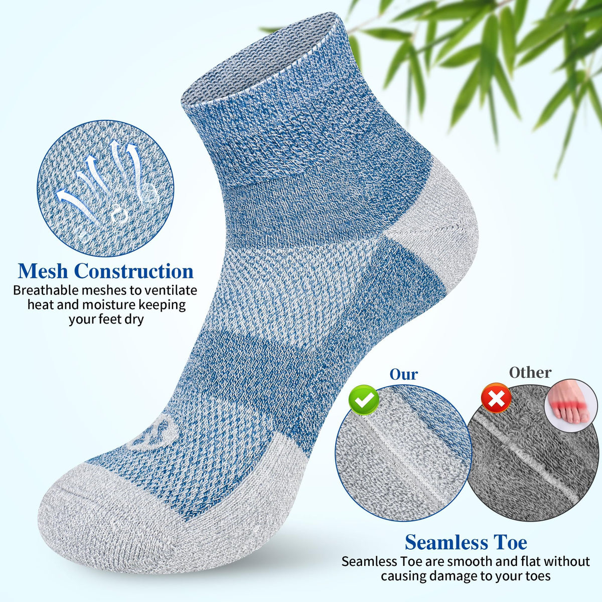 Diabetic Socks for Men, 10 Pairs Ankle & Low Cut Size 9-15 Q747
