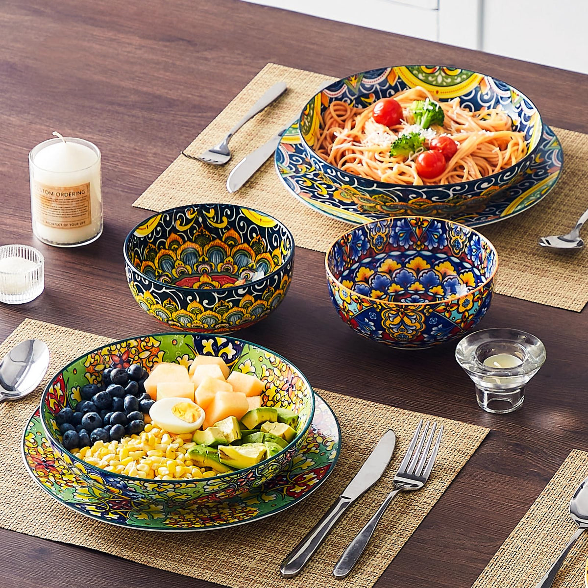 Pasta Bowls Set of 4, 42oz Ceramic Serving Bowls I1248