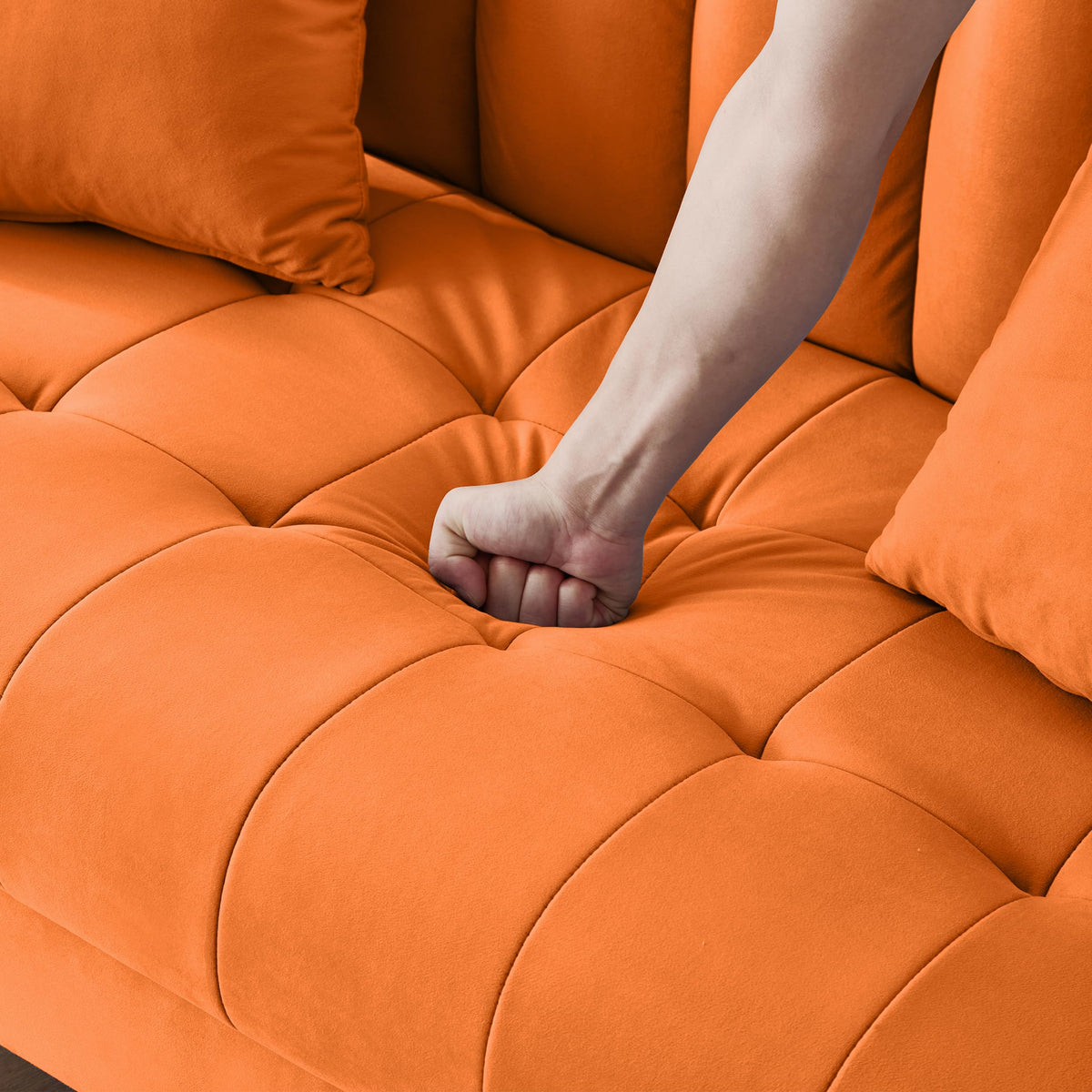 Orange Velvet Tufted Loveseat Sofa K7180