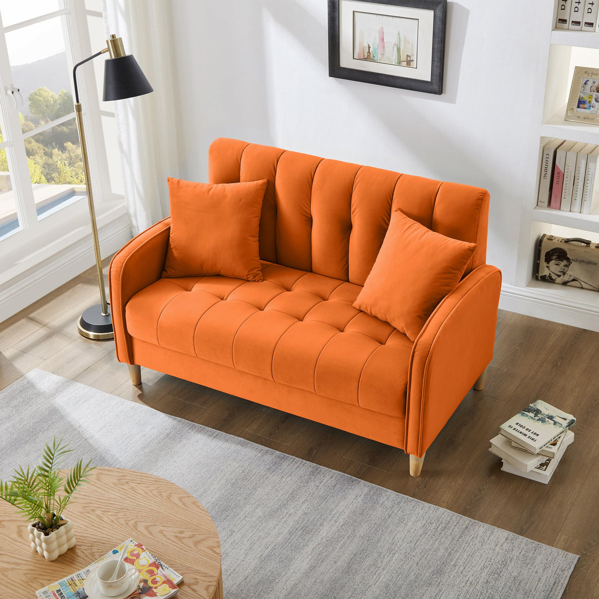 Orange Velvet Tufted Loveseat Sofa K7180