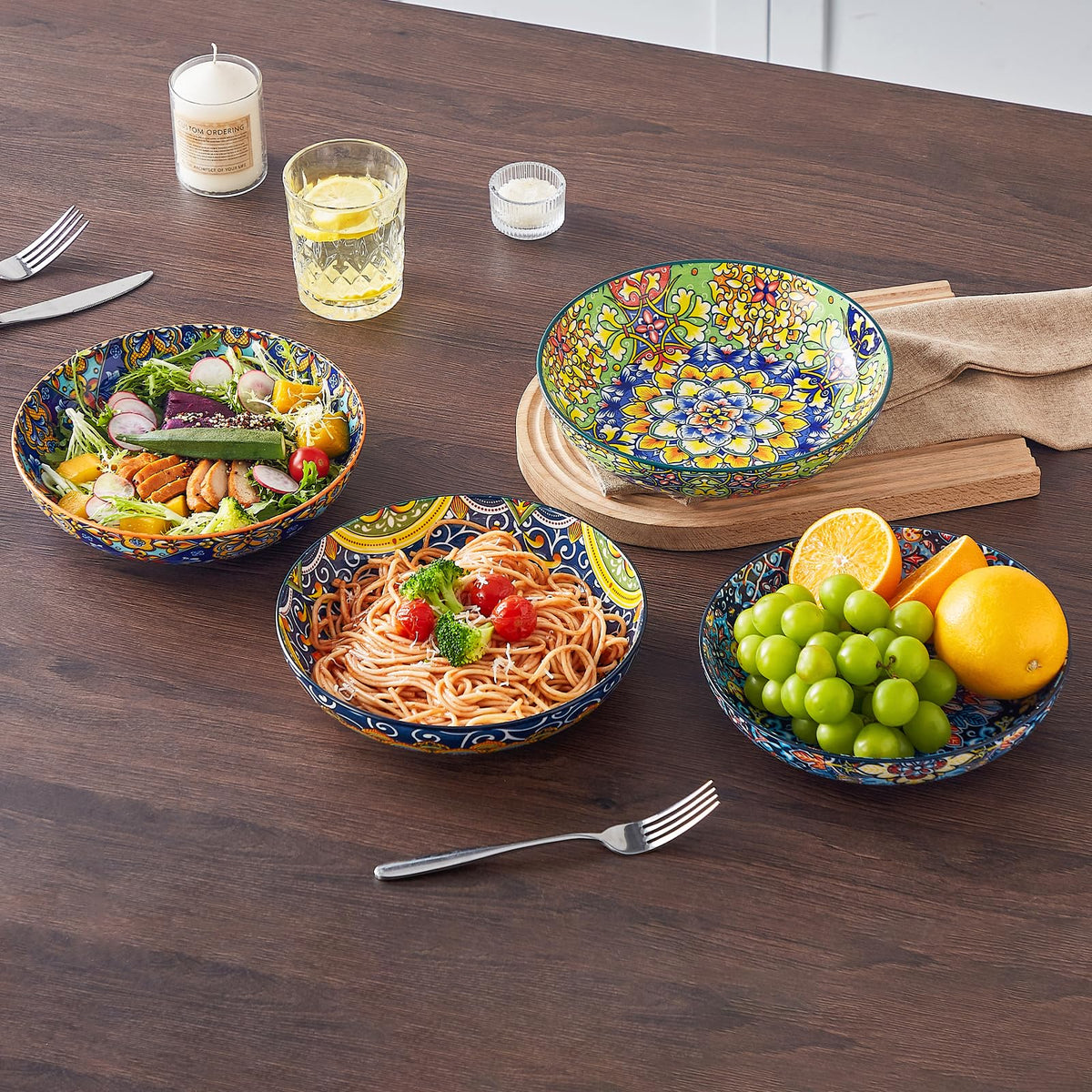 Pasta Bowls Set of 4, 42oz Ceramic Serving Bowls I1248