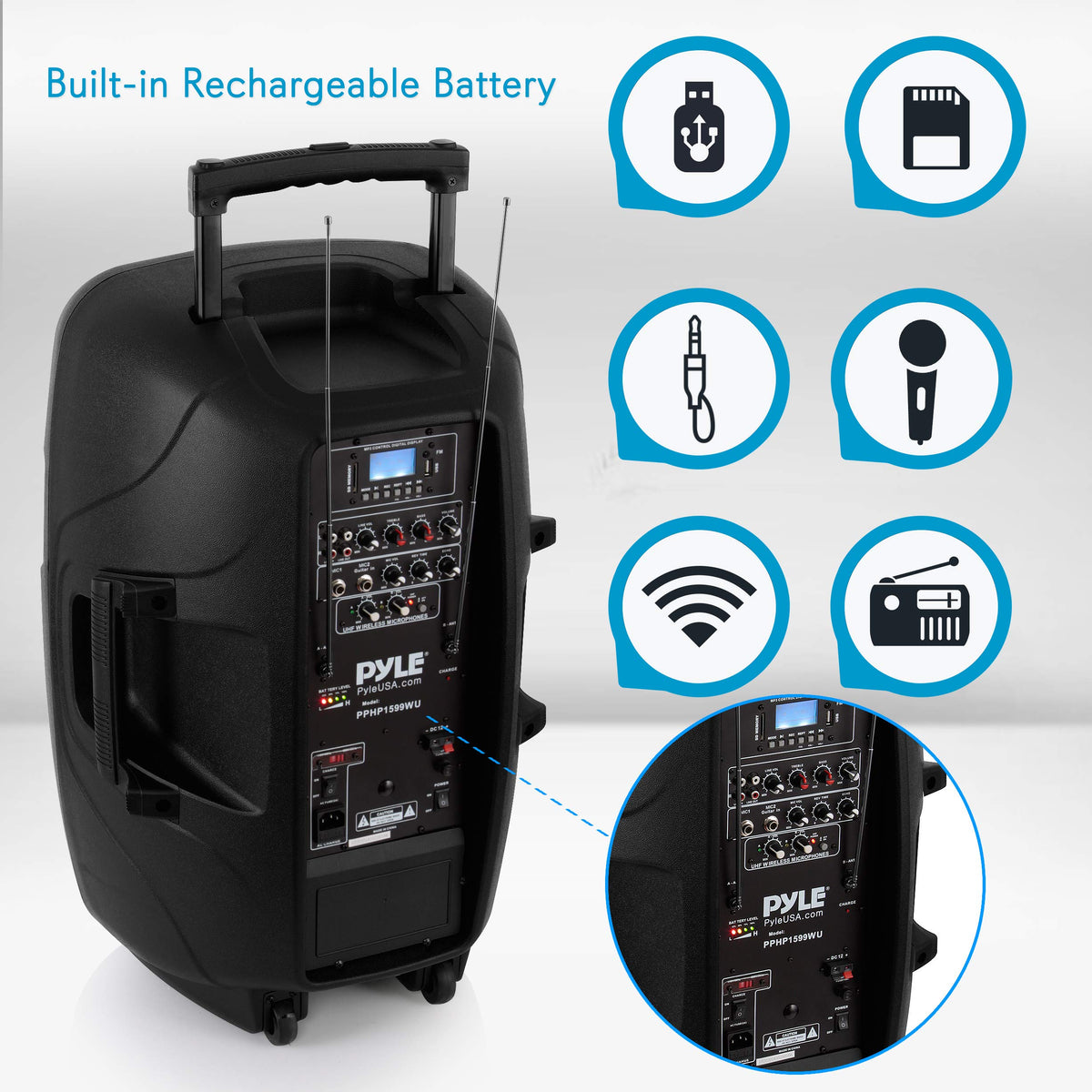 15-inch Portable PA Speaker System with 2 UHF Microphone H6953