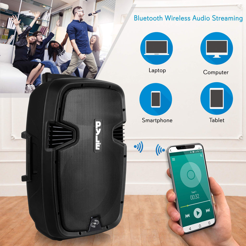 15-inch Portable PA Speaker System with 2 UHF Microphone H6953
