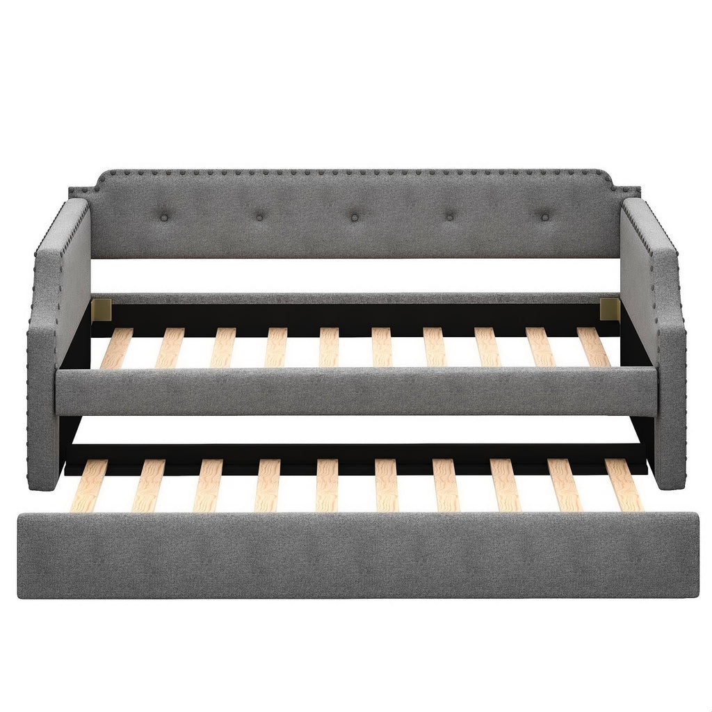 Gray Linen Upholstered Twin Daybed with Trundle V832