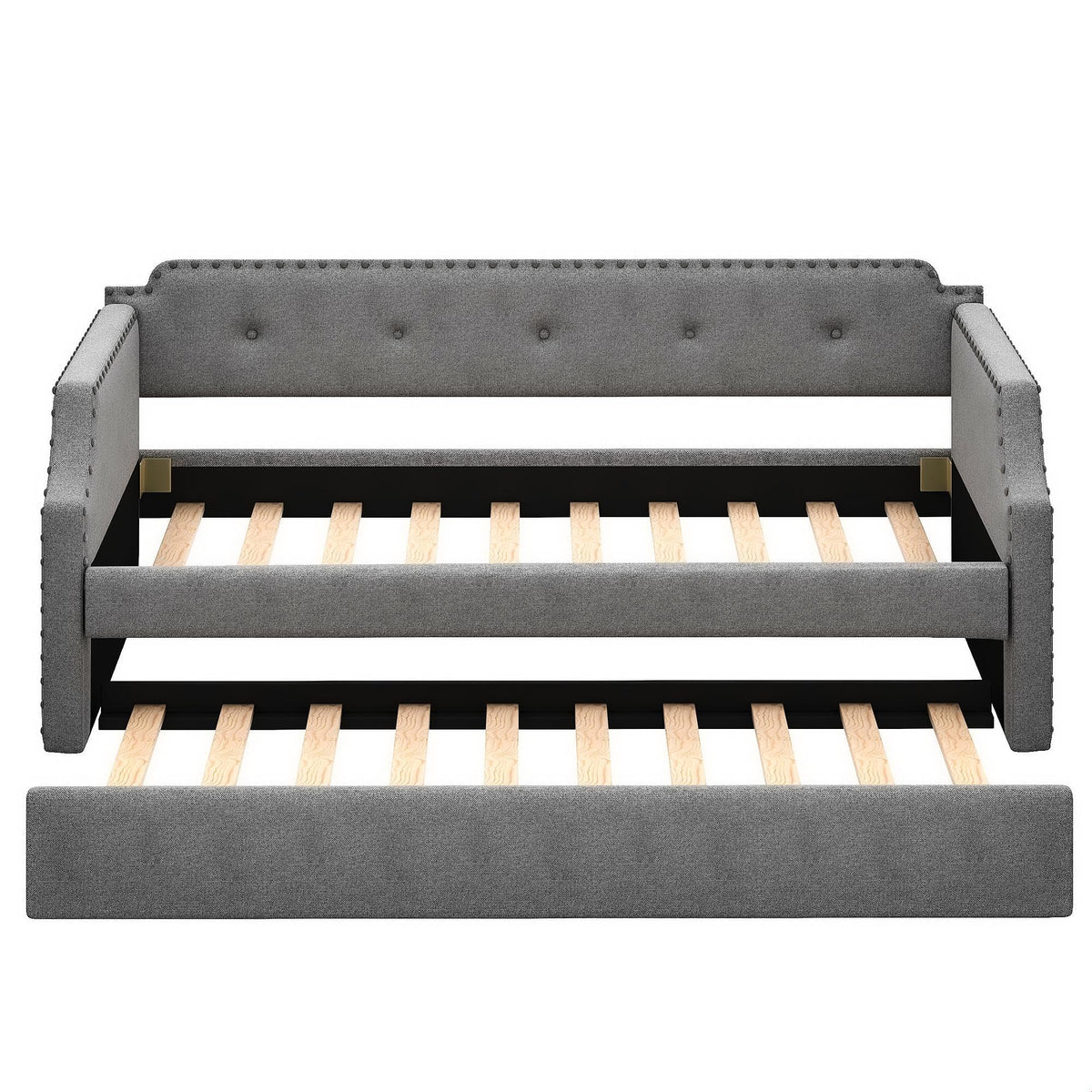 Gray Linen Upholstered Twin Daybed with Trundle V832