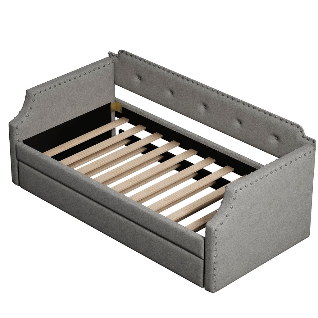 Gray Linen Upholstered Twin Daybed with Trundle V832