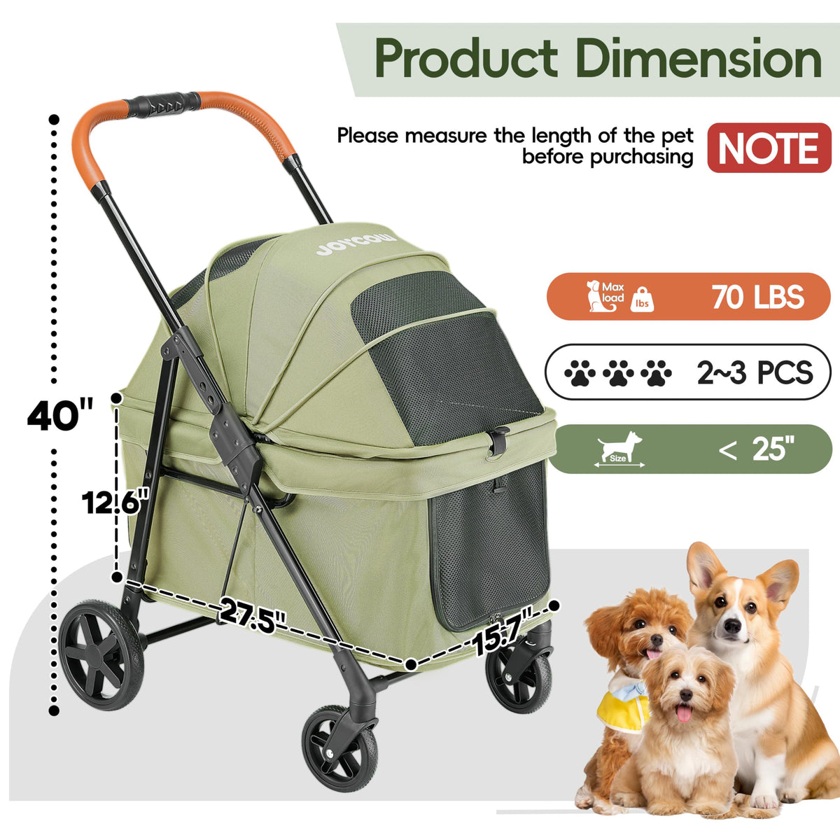 Foldable Pet Stroller Green Y81864
