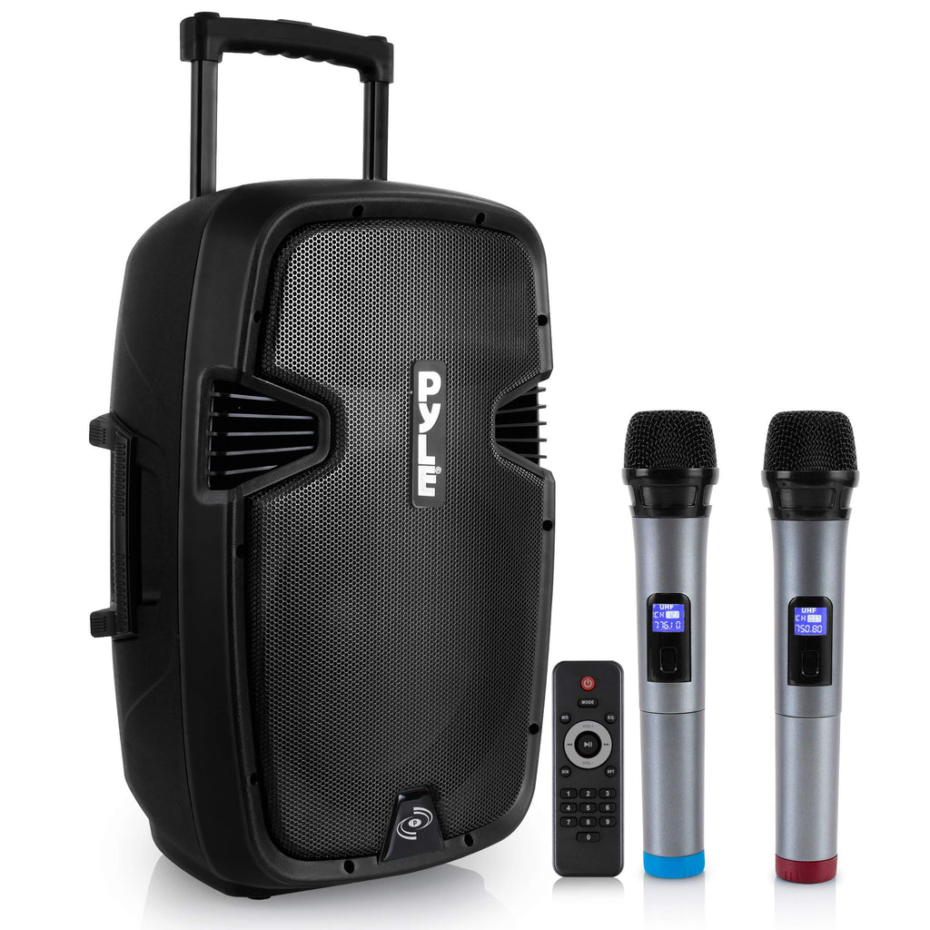 15-inch Portable PA Speaker System with 2 UHF Microphone H6953