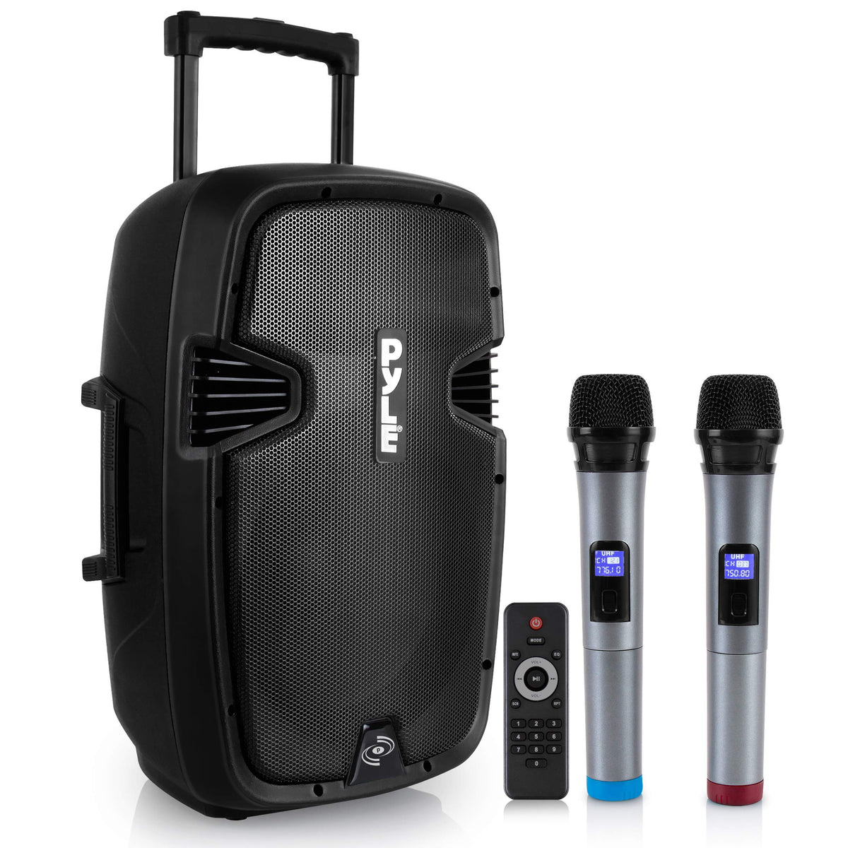 15-inch Portable PA Speaker System with 2 UHF Microphone H6953